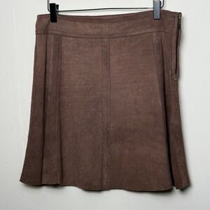MADISON MARCUS Women Brown Genuine‎ Leather Suede A Line Skirt Size M